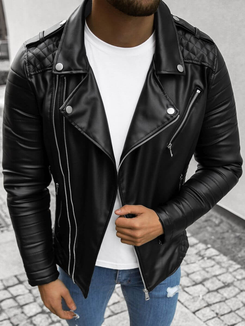 Juoda vyriška odinė striukė OZONEE O/5629