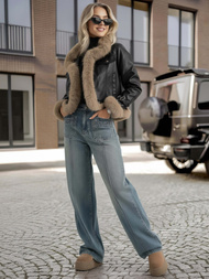 Juoda moteriška odinė striukė OZONEE JS/61M8517/392