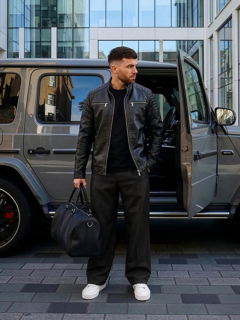 Juoda vyriška odinė striukė OZONEE JS/11Z8137