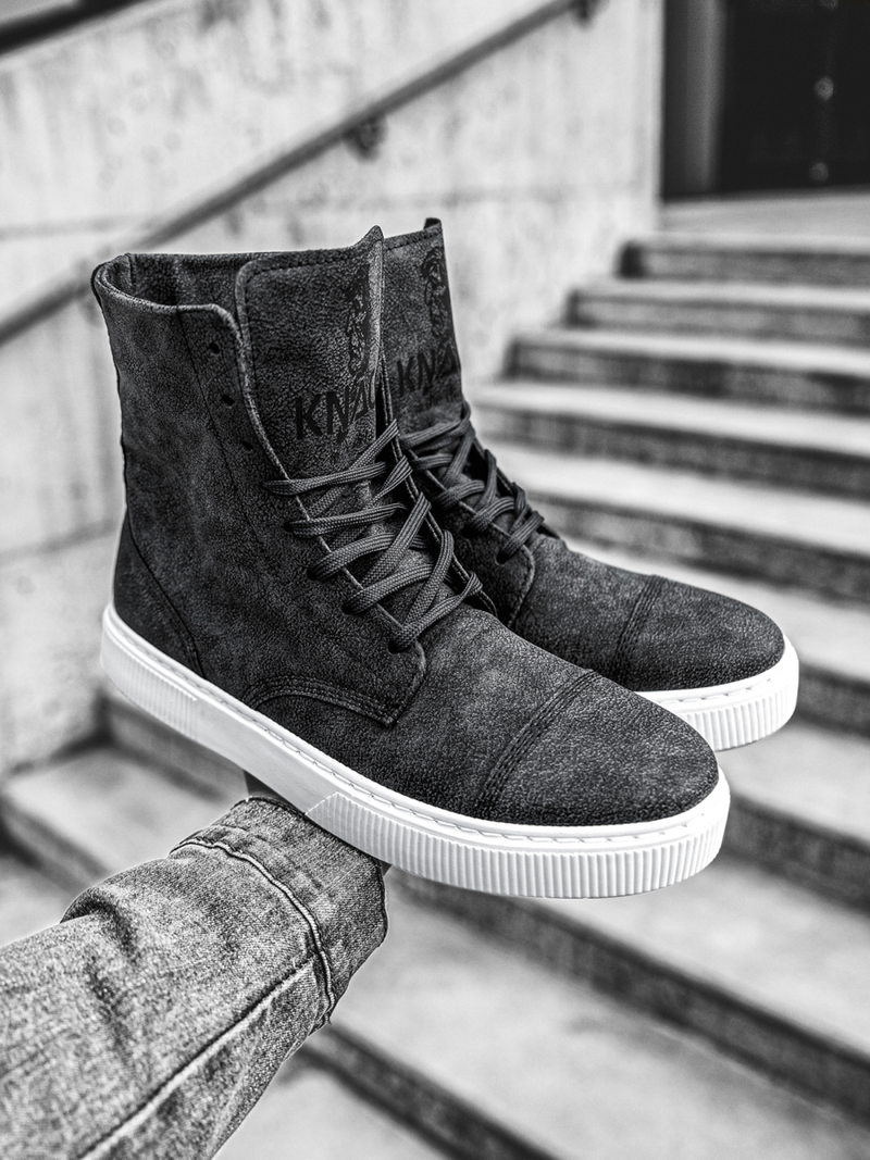 Grafitinė aukšti sneakers stiliaus batai OZONEE KN/022