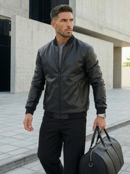 Juoda vyriška odinė striukė OZONEE JS/11Z8015Z