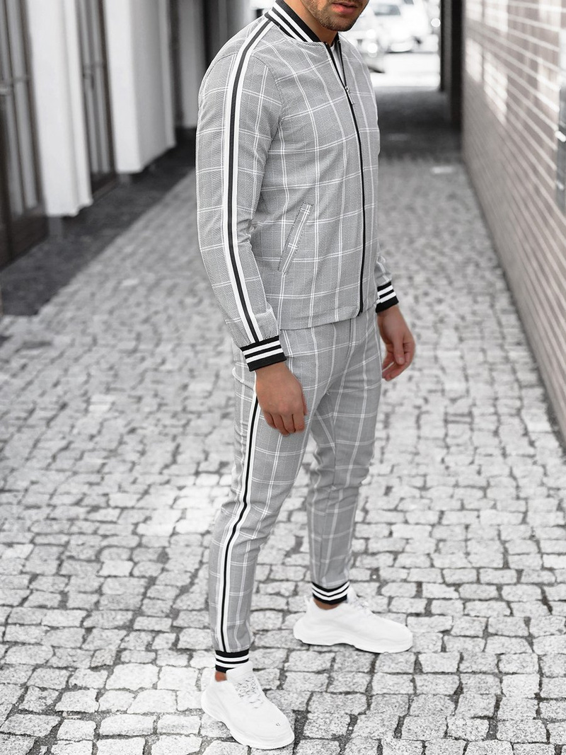 Pilkas vyriškas kostiumas - striukė ir chino kelnės OZONEE DJ/5548