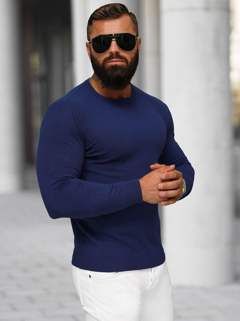 Tamsiai-mėlynas vyriškas megztinis OZONEE NB/MMB602/5Z