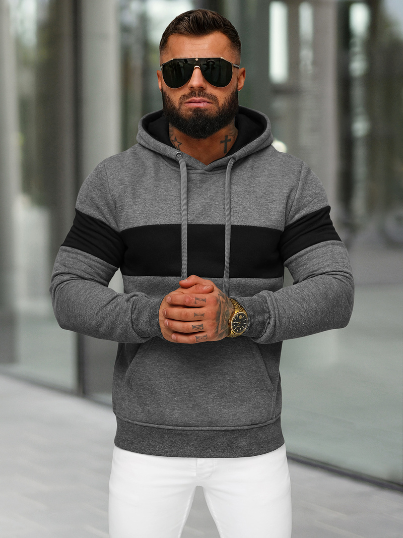 Grafitinis vyriškas džemperis su gobtuvu OZONEE JS/8B1316/5