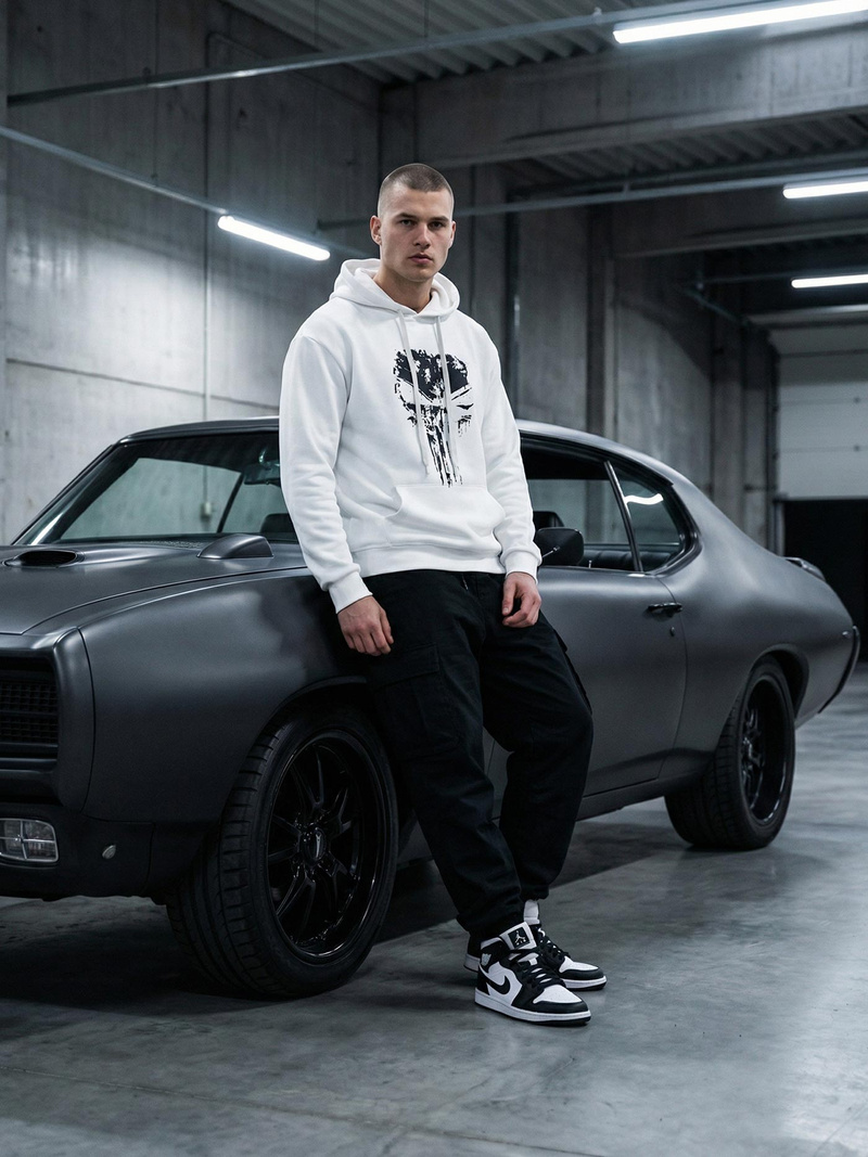 Baltas vyriškas džemperis su gobtuvu OZONEE JS/65B3907/1Z