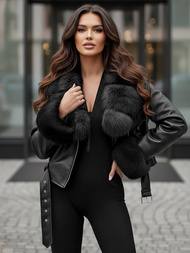 Juoda moteriška odinė striukė OZONEE JS/61M8511/392AZ