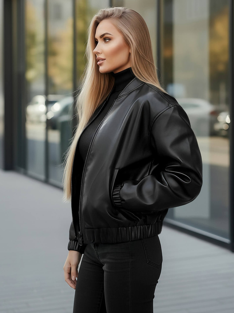 Juoda Moteriška Odinė Striukė OZONEE JS/11Z8281