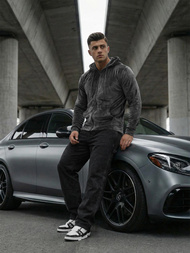 Grafitinis vyriškas veliūrinis džemperis su gobtuvu OZONEE JS/8B1168/6Z