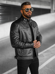 Juoda vyriška odinė striukė OZONEE JS/11Z8063