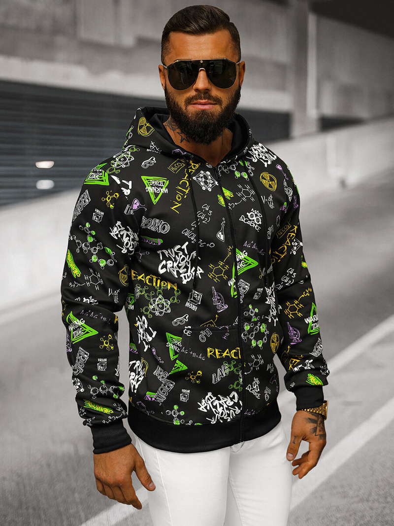 Juodas vyriškas džemperis su gobtuvu OZONEE JS/8B1186/3