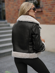 Juoda moteriška odinė striukė OZONEE JS/11Z8230