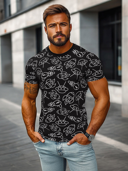 Juodi vyriški marškinėliai OZONEE JS/8T1197/3Z