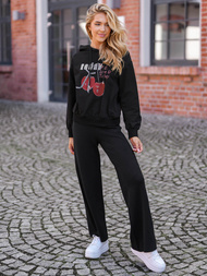 Juodas moteriškas džemperis su gobtuvu OZONEE JS/8B856/3