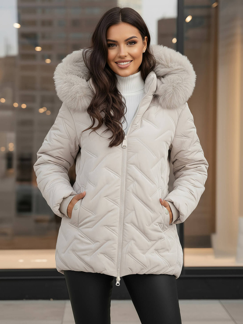 Šviesiai-pilkas moteriška striukė OZONEE JS/16M9296/280Z