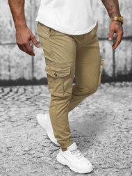 Smėliniai vyriškos chino jogger stiliaus kelnės OZONEE NB/MP0201K