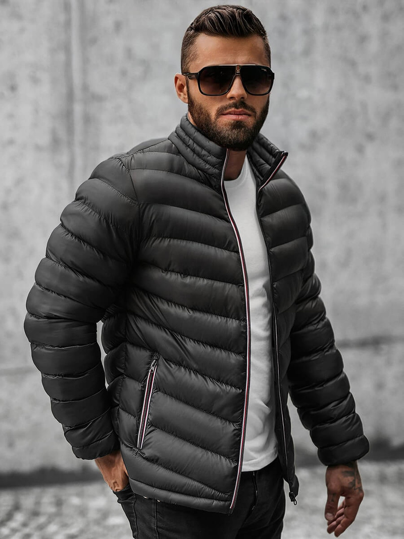 Pereinamojo laikotarpio juoda vyriška striukė OZONEE JS/SM71