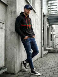 Juoda vyriškas džemperis su gobtuvu OZONEE JS/8B1735/3Z