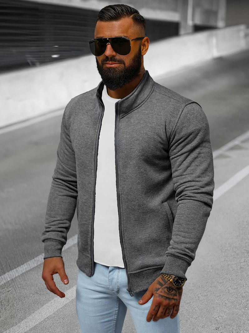 Tamsiai-pilkas vyriškas džemperis su užtrauktuku OZONEE JS/2002Z