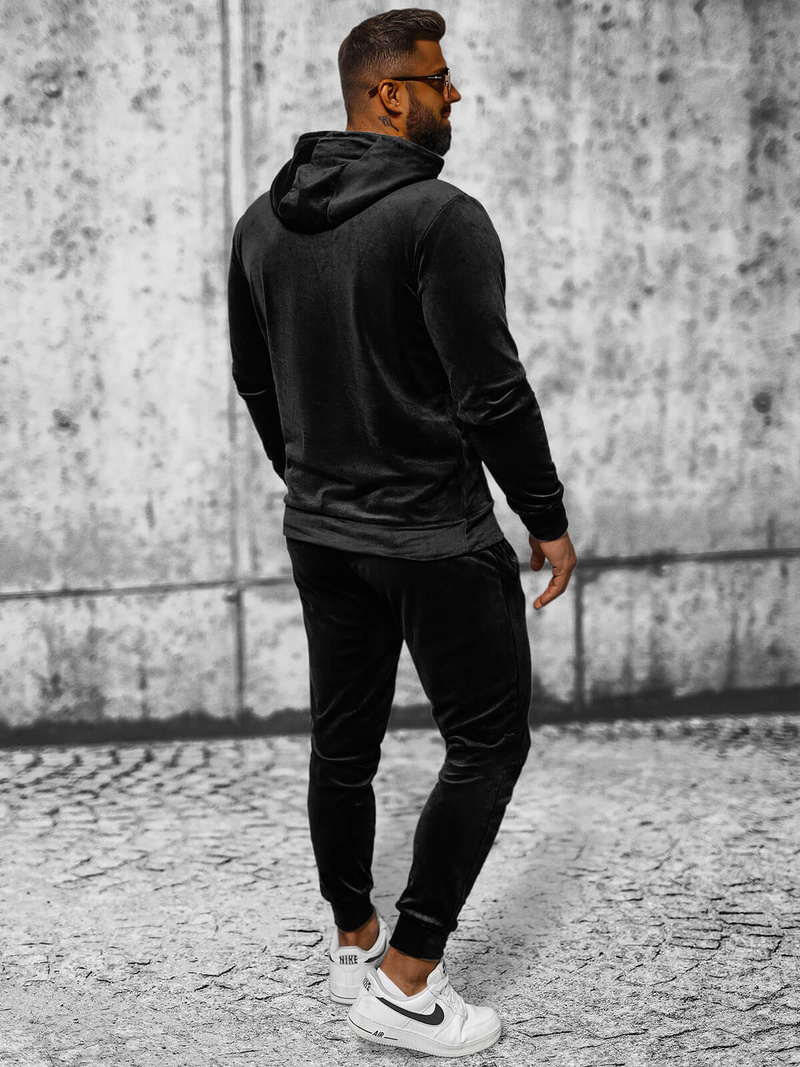 Juodas vyriškas veliūrinis sportinis kostiumas OZONEE JS/8C1171/3