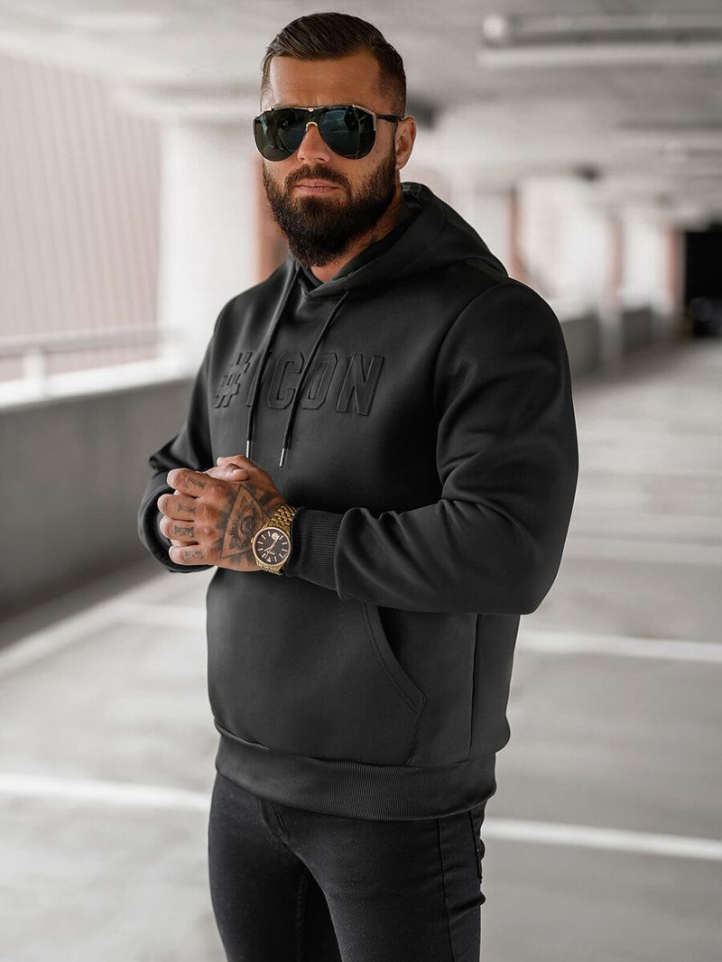 Juoda vyriškas džemperis su gobtuvu OZONEE JS/27B6502/3Z