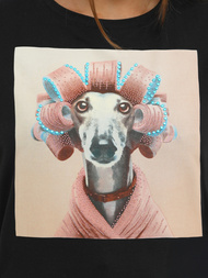 Juodai-rožinis moteriški marškinėliai OZONEE JS/YJ77726