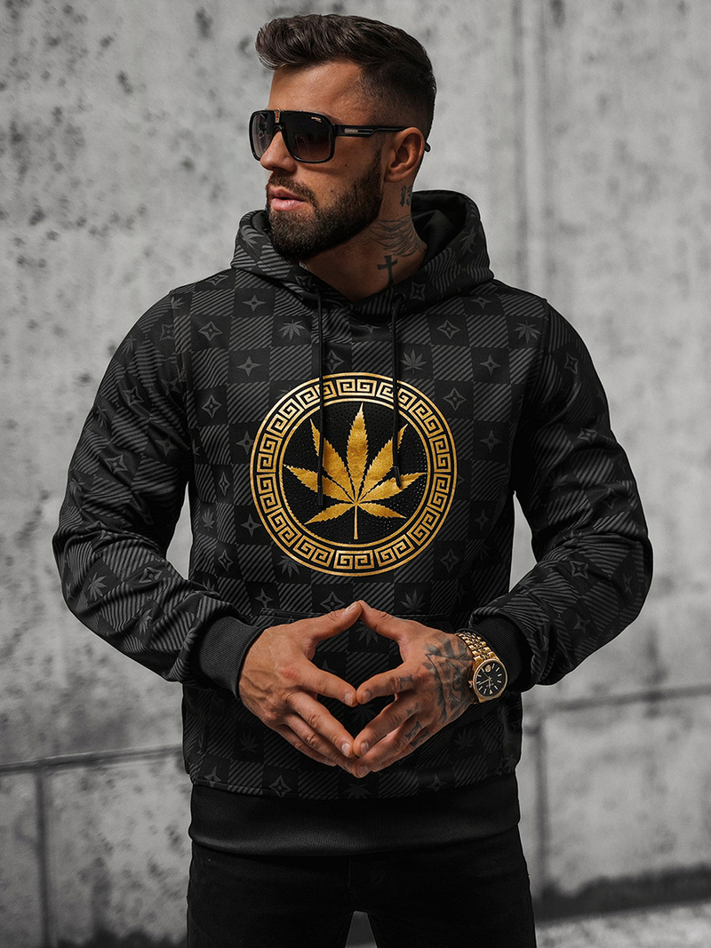 Juodas vyriškas džemperis su gobtuvu OZONEE O/B265