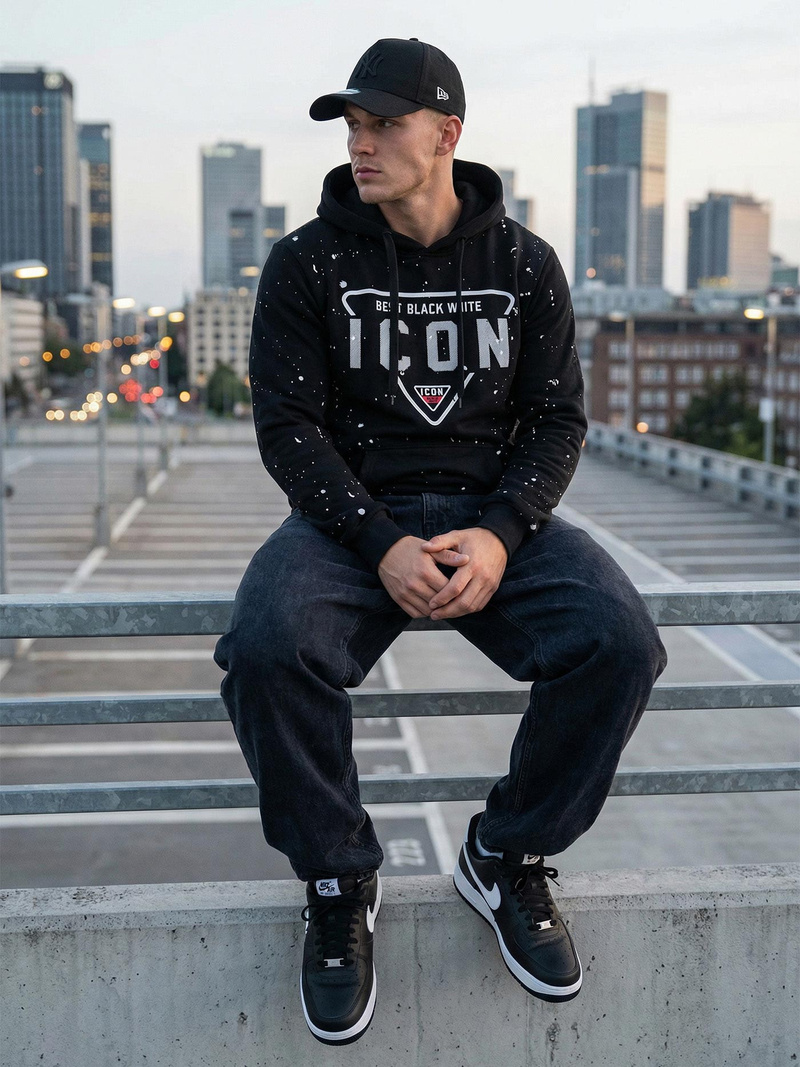 Juoda vyriškas džemperis su gobtuvu OZONEE JS/8B1737/3Z