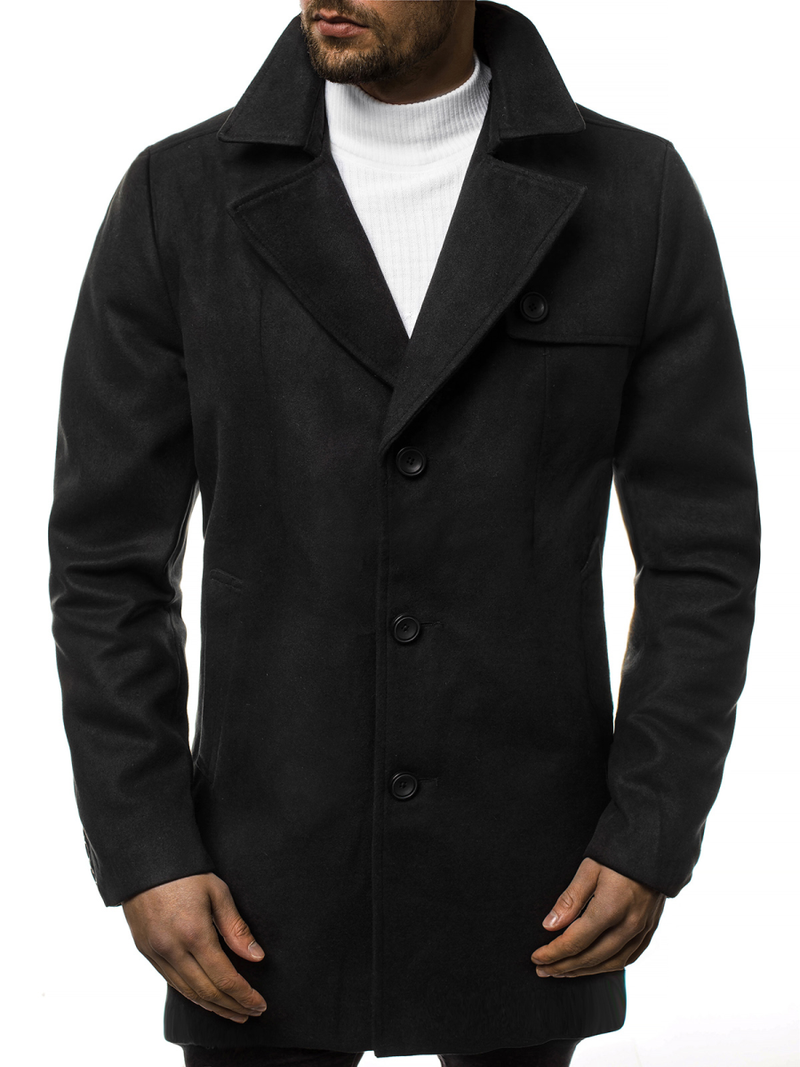 Juodas vyriškas paltas OZONEE N/5922Z