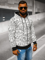 Baltas vyriškas džemperis su gobtuvu OZONEE JS/8B1182/1