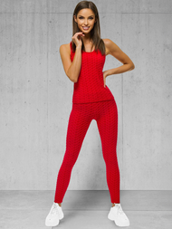 Raudona žalsva moteriškas sportinis dviejų dalių kostiumas OZONEE JS/YW88037/5