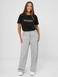 Juodai-sidabrinės moteriški marškinėliai OZONEE JS/YJ77716