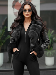 Juoda moteriška odinė striukė OZONEE JS/61M8511/392AZ