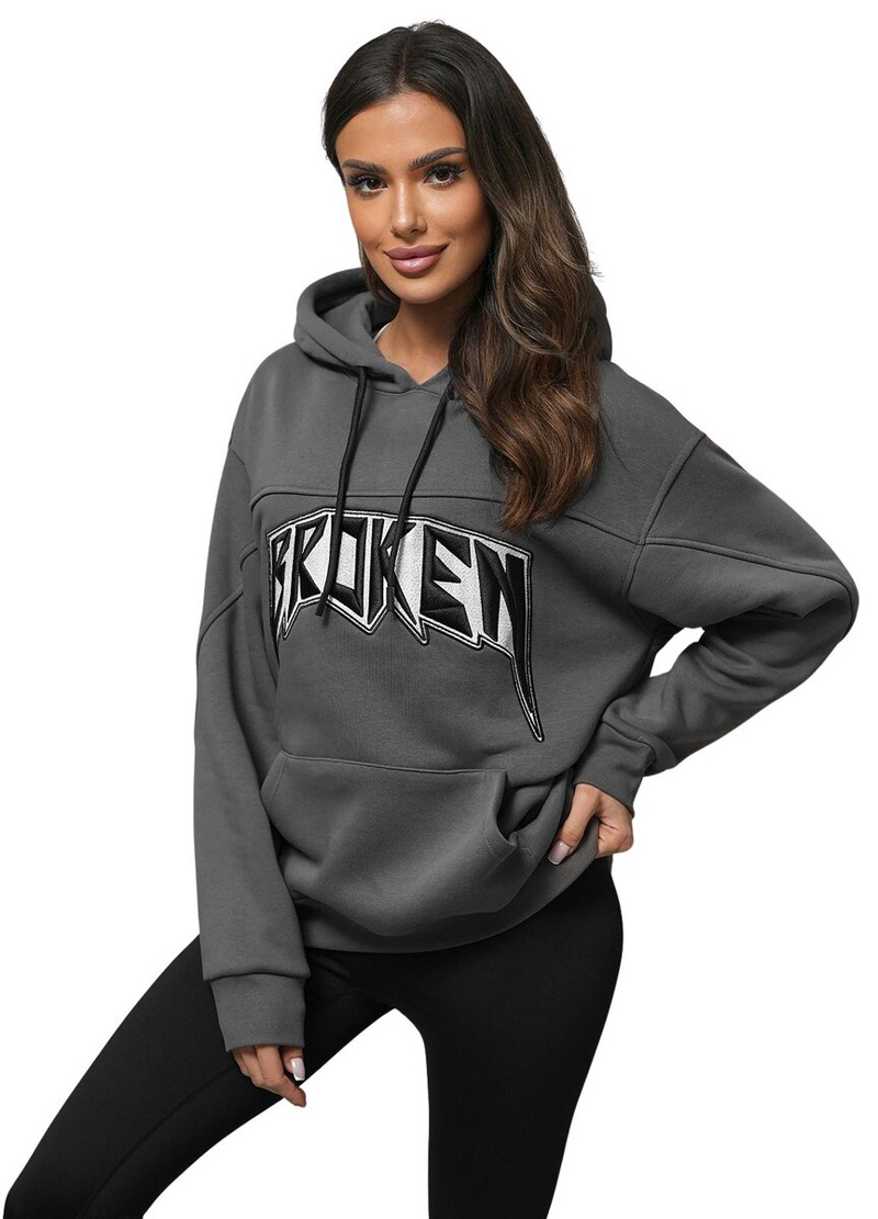 Grafitinis džemperis su gobtuvu OZONEE O/SWE23019Z