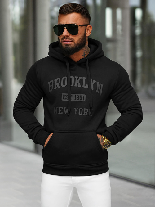 Juoda vyriškas džemperis su gobtuvu OZONEE JS/8B1350/3