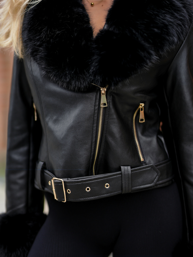 Juoda moteriška odinė striukė OZONEE JS/61M8511/392A