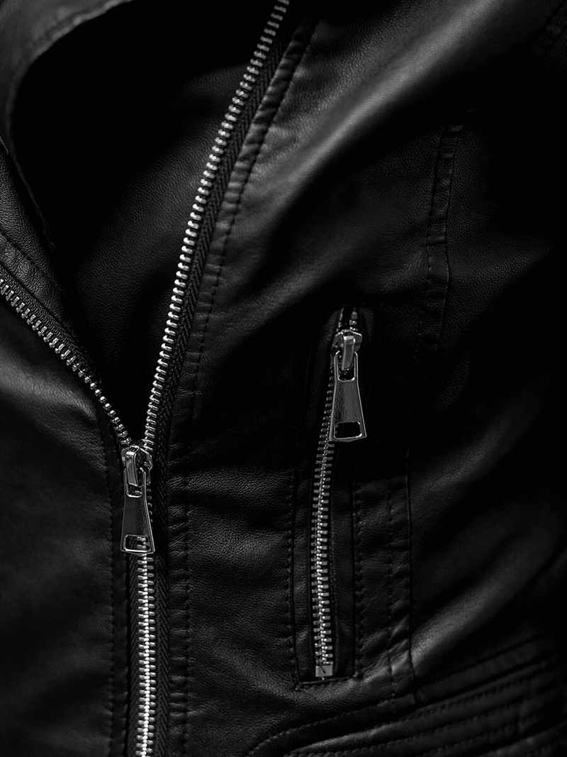 Juoda Moteriška Odinė Striukė OZONEE JS/11Z8028