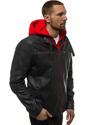 Juodai-Raudona vyriška odinė striukė OZONEE N/6129Z