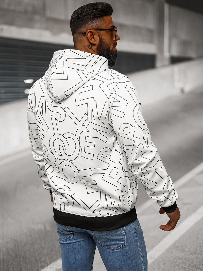 Baltas vyriškas džemperis su gobtuvu OZONEE JS/8B1232/1