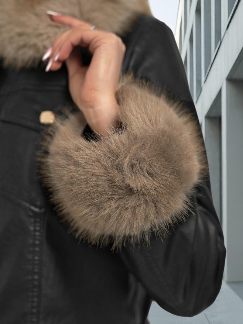 Juodai-smėlinis moteriška odinė striukė OZONEE JS/61M8513/392B