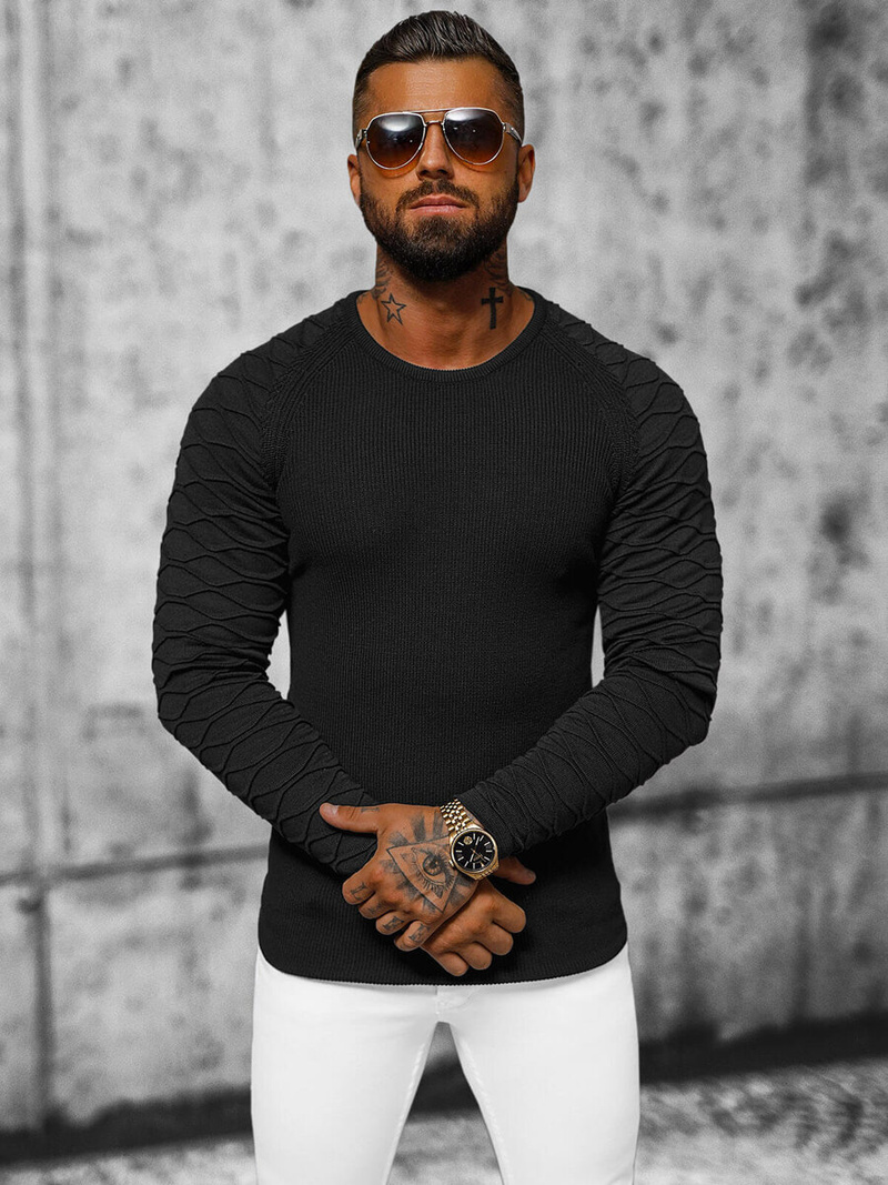 Juodas vyriškas megztinis OZONEE L/2486Z