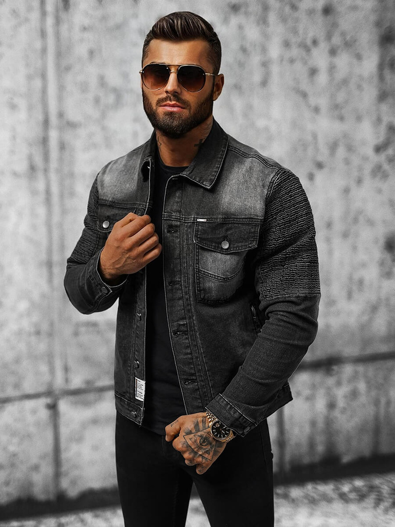 Juodi vyriška džinso striukė OZONEE NB/MJ521N