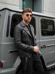 Juoda vyriška odinė striukė OZONEE JS/11Z8069