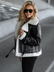 Juodai-balta moteriška odinė striukė OZONEE JS/11Z8177Z