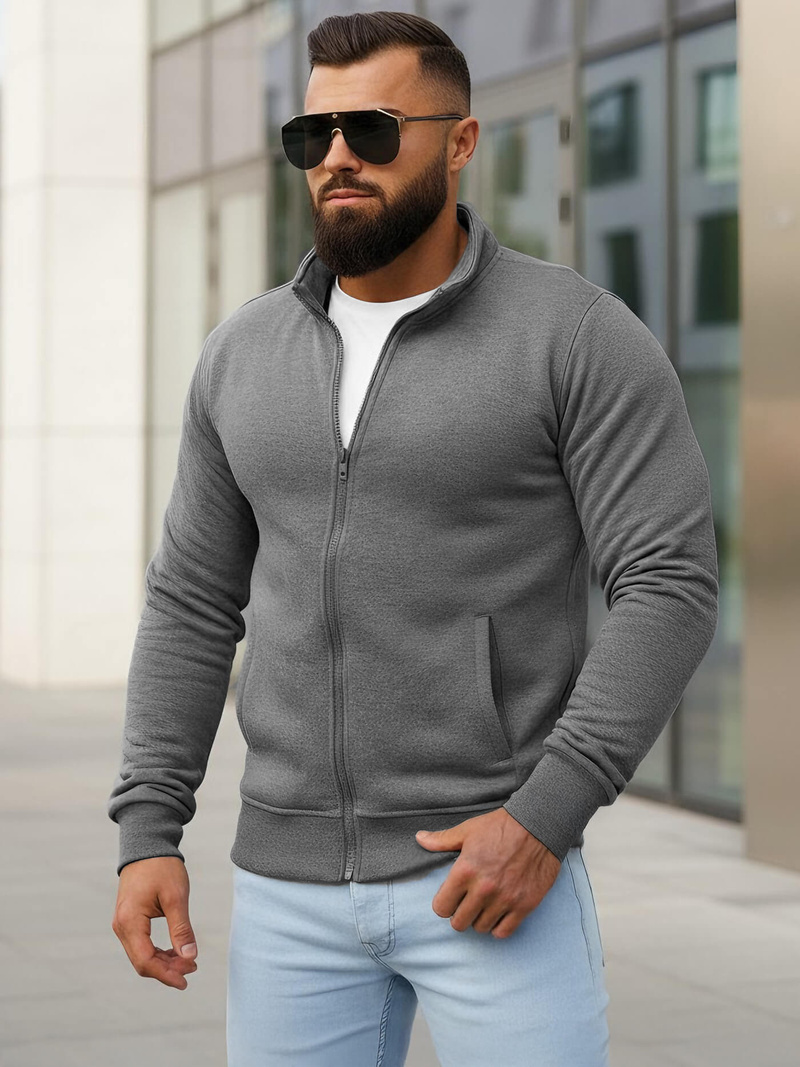 Tamsiai-pilkas vyriškas džemperis su užtrauktuku OZONEE JS/2002Z