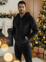 Juodas vyriškas veliūrinis sportinis kostiumas OZONEE JS/8C1169/3Z