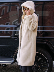 Smėlinis moteriška žieminė striukė iš kailio OZONEE JS/11Z8250