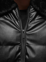 Juoda vyriška žieminė odinė striukė OZONEE O/M795Z