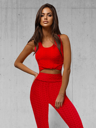 Raudona žalsva moteriškas sportinis dviejų dalių kostiumas OZONEE JS/YW88037/5Z