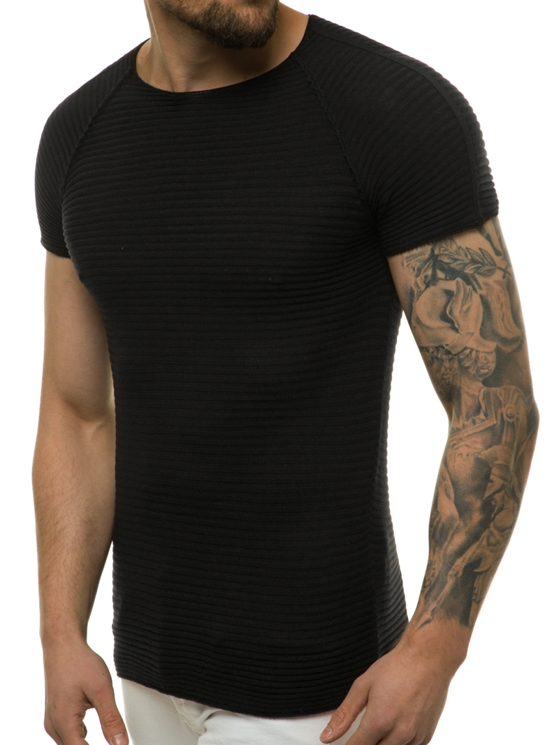 Juoda vyriška palaidinė trumpomis rankovėmis OZONEE L/2297