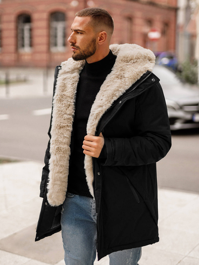 Juoda vyriška žieminė striukė OZONEE JS/22M316/392Z